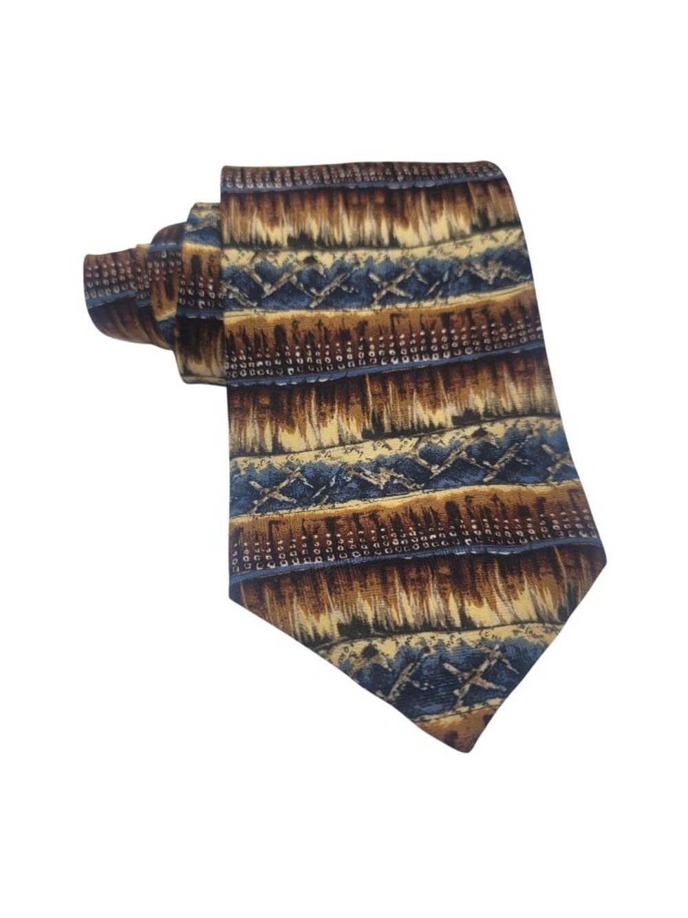 Arden Cravats Vintage Silk Mens Tie Abstract Brown & Blue Hand Finished USA